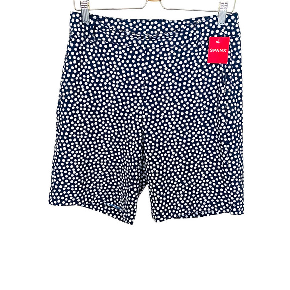 Spanx Sunshine Women Shorts 10" Bermuda Navy Blue Polka Dot Shorts - Picture 5 of 7